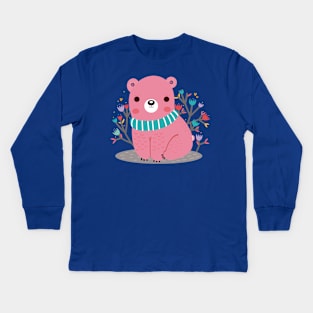 Pink bear Kids Long Sleeve T-Shirt